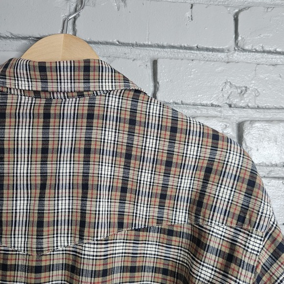 Lucchese Classics Mens Button Up Shirt Plaid Brown Large Cotton - Picture 7 of 13